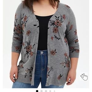 Torrid heather gray floral cardigan